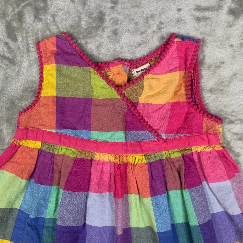 Old Navy 4T Toddler Girls Rainbow Plaid Madras Summer Dress 100% Cotton Pink